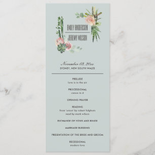 GREY PINK FLORAL CACTI WEDDING CEREMONY PROGRAM MENU