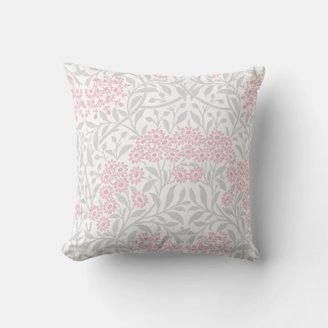Grey Pink Floral Damask Pattern Cushion (Front)