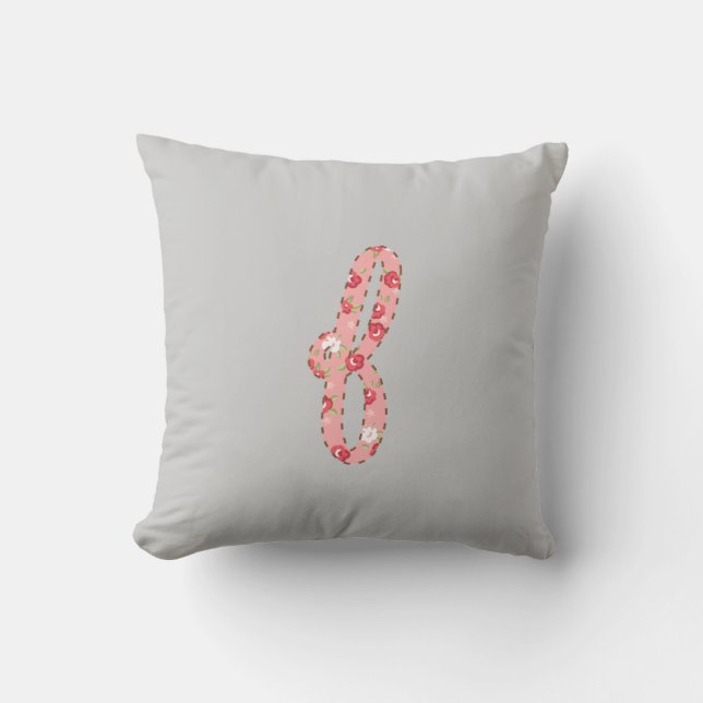 Grey Pink Floral Letter f Cushion (Front)