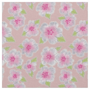 Grey Pink Floral under peach Background Fabric