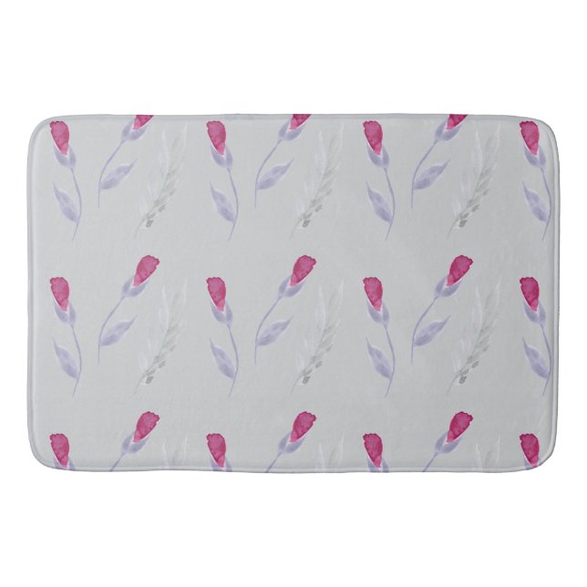 Grey Pink Flowers   Bath Mat (Front)