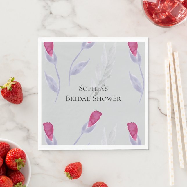 Grey Pink Flowers Bridal Shower Napkin (Insitu)