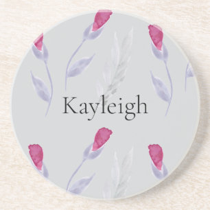 Grey Pink Flowers Coaster