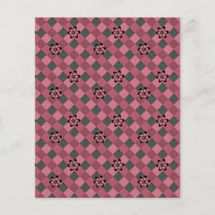 Grey pink geometric chequered pattern with flowers flyer