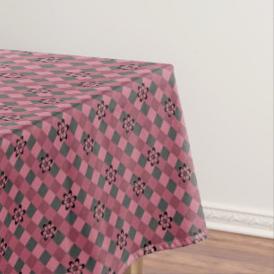 Grey pink geometric chequered pattern with flowers tablecloth