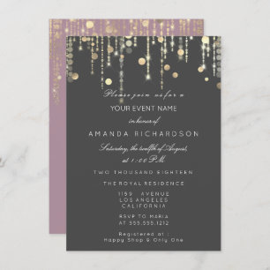Grey Pink Gold Drips Birthday Bridal Shower Invitation