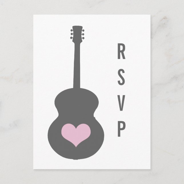Grey/Pink Guitar Heart RSVP Postcard (Front)