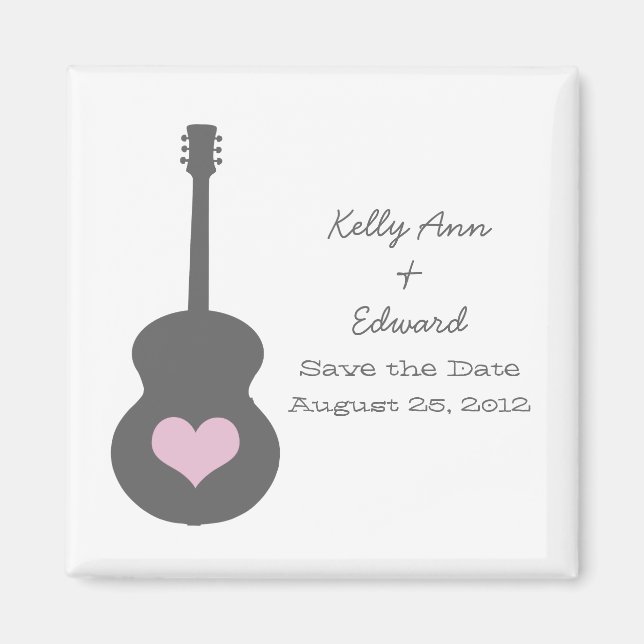Grey/Pink Guitar Heart Save the Date Magnet (Front)