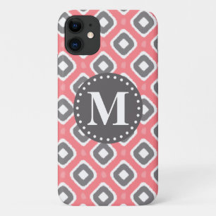 Grey Pink Ikat Mod Pattern with Monogram Case-Mate iPhone Case