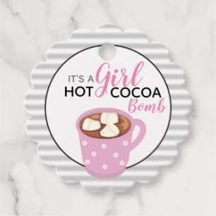 Grey Pink It's a Girl Baby Shower   Hot Cocoa Bomb Favour Tags