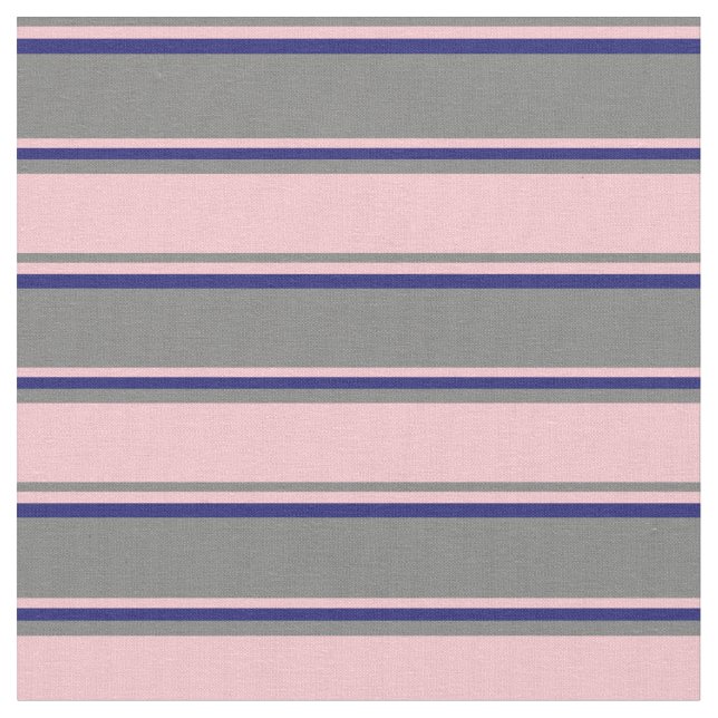 Grey, Pink & Midnight Blue Coloured Lined Pattern Fabric (Close Up)