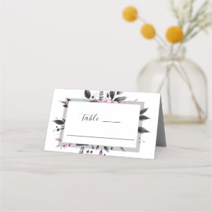 Grey Pink Modern Floral Frame Design Wedding Place Card