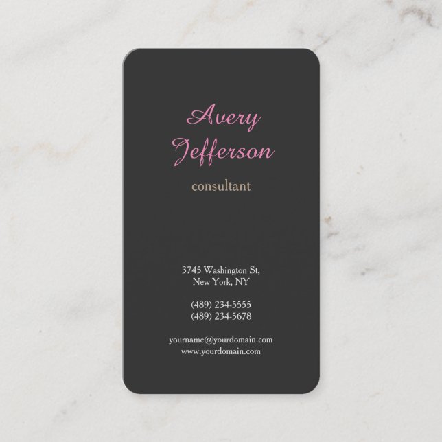 Grey Pink Modern Minimalist Professional Business Card (Front)