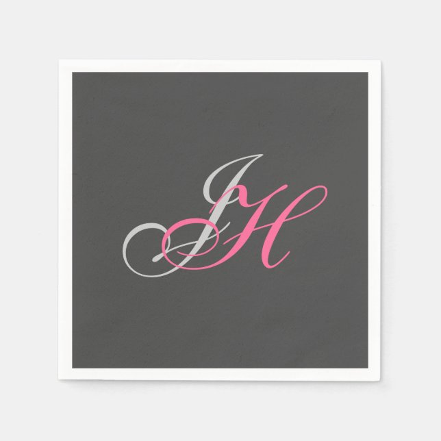 Grey Pink Monogram Simple Plain Cstom Napkin (Front)