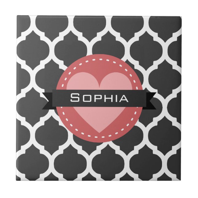 Grey Pink Moroccan Lattice Pattern Tile (Front)