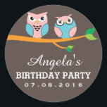 Grey Pink Owl Cartoon Sticker for Kids Birthday<br><div class="desc">Cute and sweet owl cartoon party favour thank you sticker. Suitable for kids birthday party with night owl theme, sleepover party, slumber party, pyjama party. Fun and colourful stickers to decorate your special day. For children and animal lovers. You can also customise the wording for baby shower thank you sticker....</div>