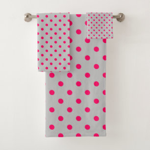 Grey Pink Polka Dot Bath Towel Set