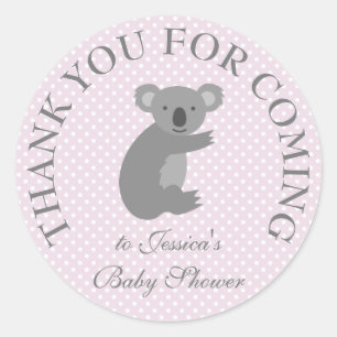 Grey pink polkadots koala bear baby shower sticker