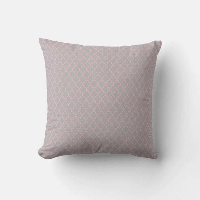 Grey & Pink Quatrefoil Square Pillow (Front)