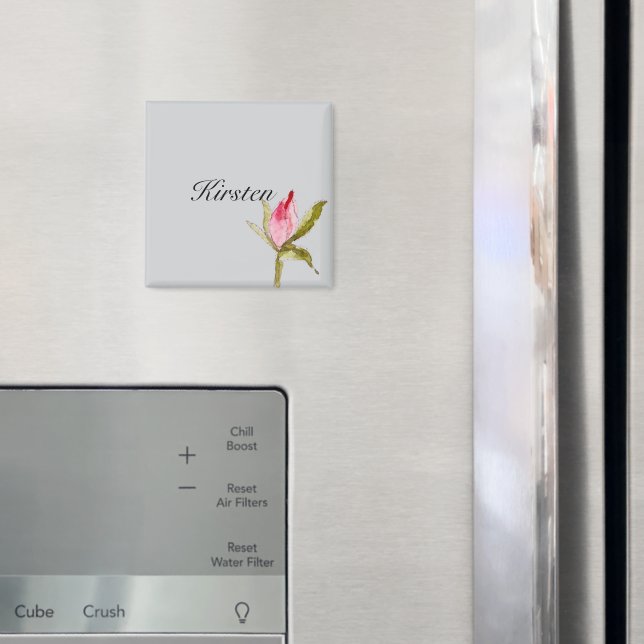 Grey Pink Rose Bud Flower Magnet (In Situ (Fridge))