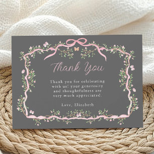Grey & Pink Spring Garden Baby Shower Thank You Card