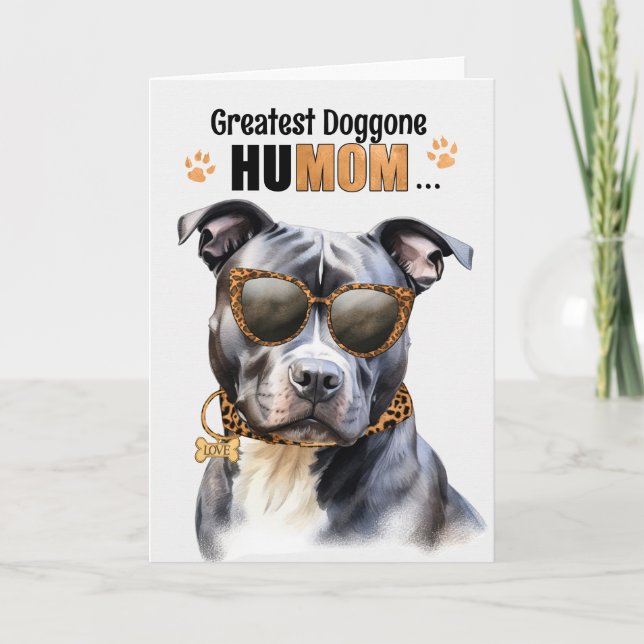 Grey Pit Bull Dog Greatest HuMOM Mother's Day Holiday Card (Front)