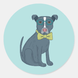 Grey Pit Bull Puppy Dog Wearing Glasses Classic Round Sticker
