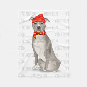 Grey Pit Bull with Dog's Name Pet Fleece Blanket
