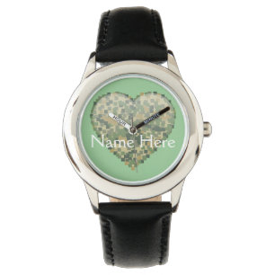 Grey Pixelated Heart Design Watch