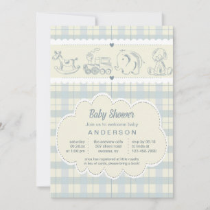 Grey Plaid Baby Shower Invitation