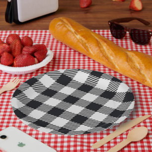 Grey Plaid Checkers Paper Plate