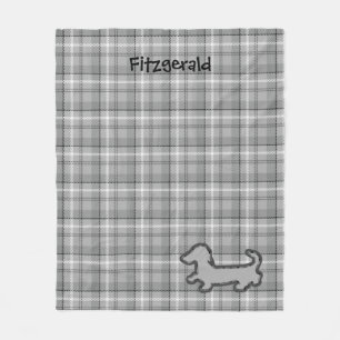 Grey Plaid Dachshund Fleece Blanket
