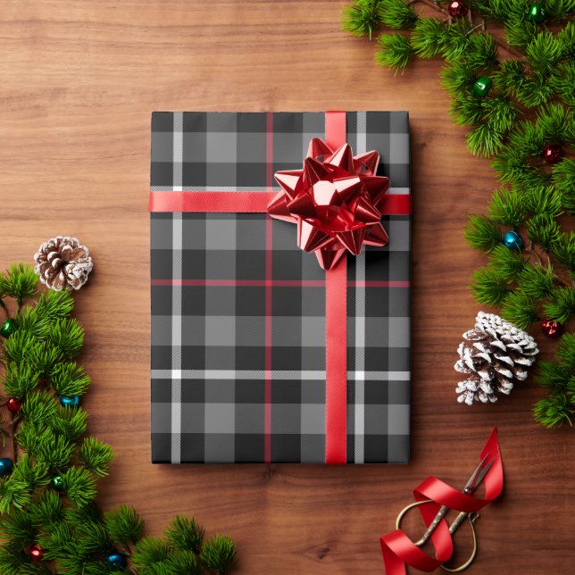 Grey Plaid For Christmas Wrapping Paper (Holiday Gift)