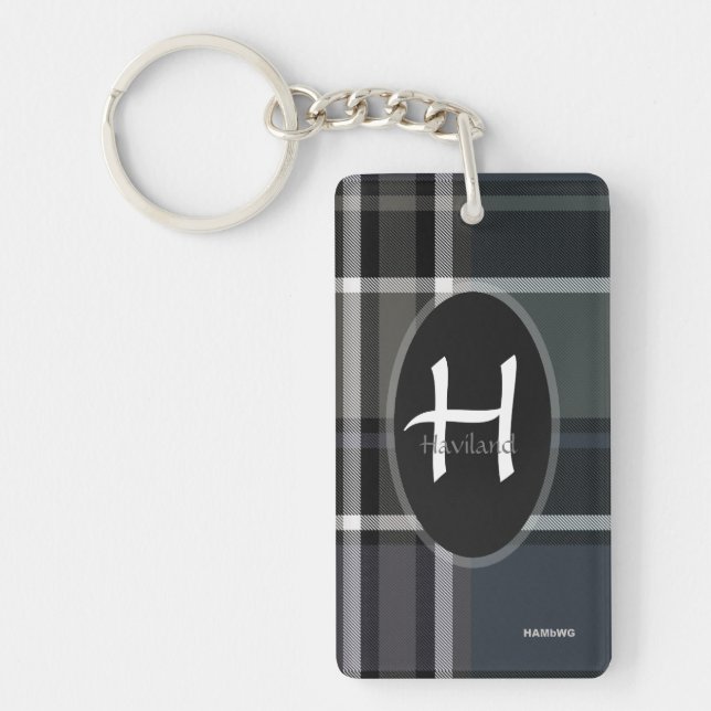 Grey Plaid Monogram Keychain - Acrylic - HAMbWG (Front)