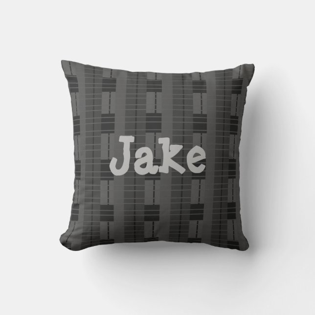 Grey Plaid Monogrammed Cushion (Front)