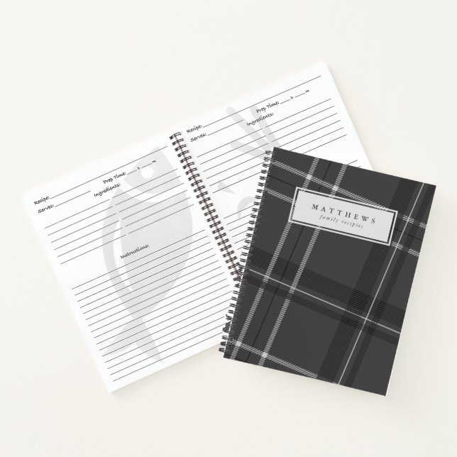 Grey plaid personalised family recipe notebook (Inside)