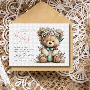 Grey Plaid Teddy Flora Baby Shower Books For Baby  Enclosure Card