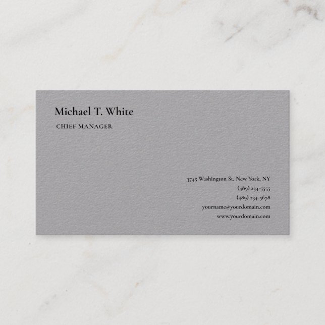 Grey Plain Minimalist Professional Classical Business Card (Front)