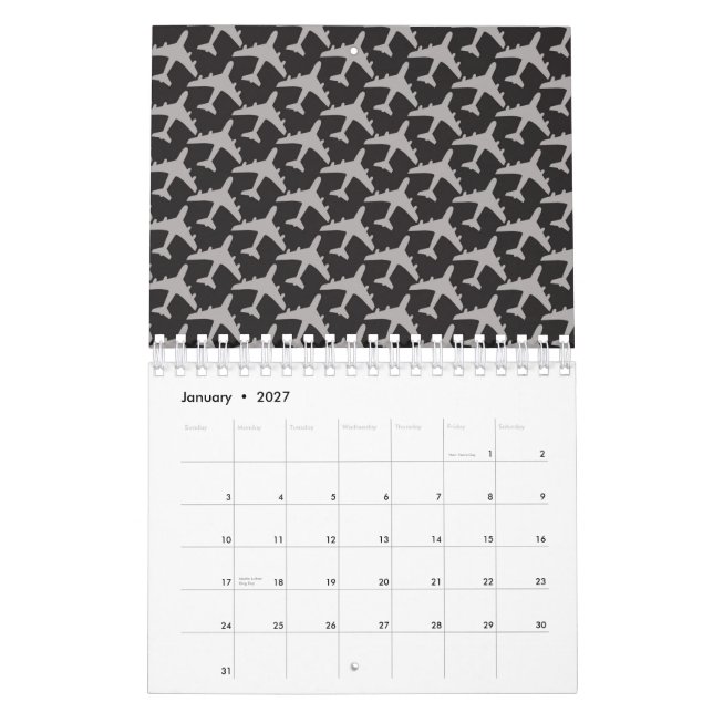 Grey Plane Aeroplanes Pilot Plane Aviation Aviator Calendar (Jan 2027)