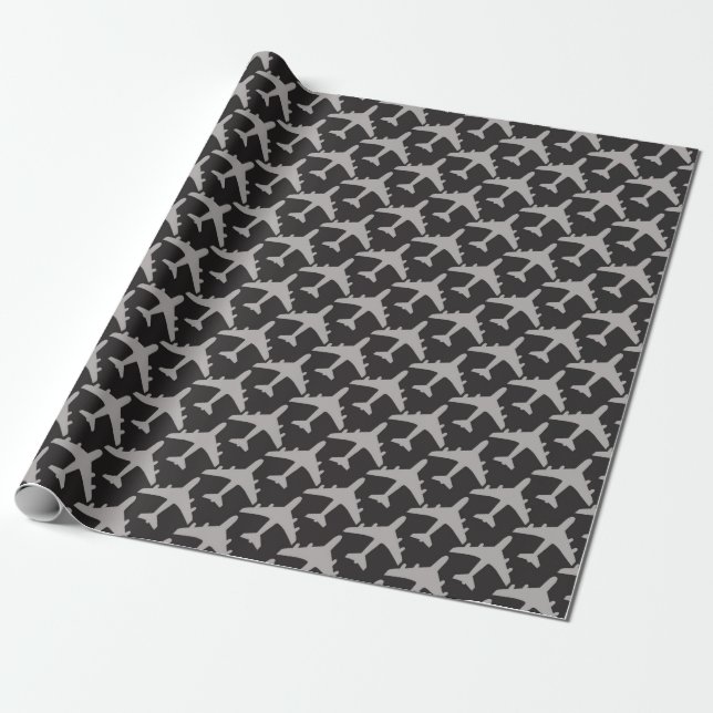 Grey Plane Aeroplanes Pilot Plane Aviation Aviator Wrapping Paper (Unrolled)