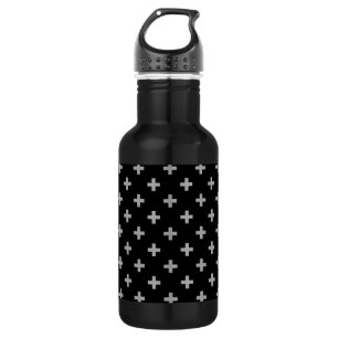 Grey polka crosses on black 532 ml water bottle