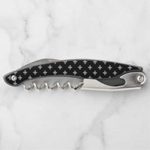 Grey polka crosses on black corkscrew