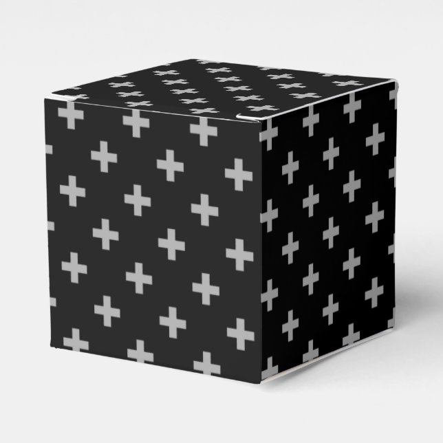 Grey polka crosses on black favour box (Front Side)
