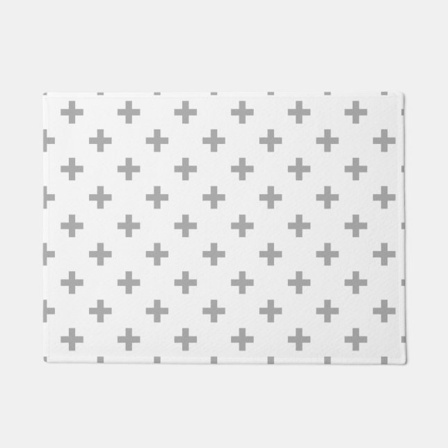 Grey polka crosses on white doormat (Front)