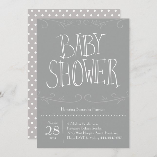Grey Polka Dot Baby Shower Grey Modern Invitation (Front/Back)