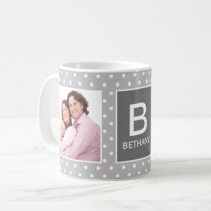 Grey Polka Dot Custom Photo Monogram Coffee Mug