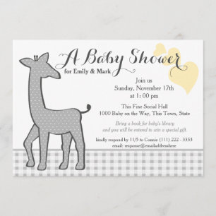 Grey Polka-dot Giraffe Baby Shower Invitation