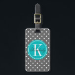 Grey Polka Dot with Teal Monogram Luggage Tag<br><div class="desc">Design by OS. Copyright © Organic Saturation</div>