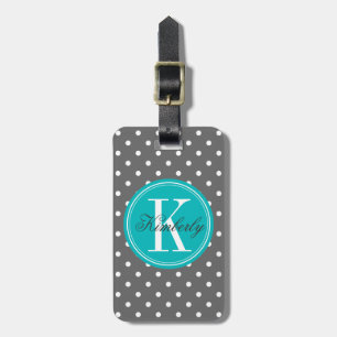 Grey Polka Dot with Teal Monogram Luggage Tag