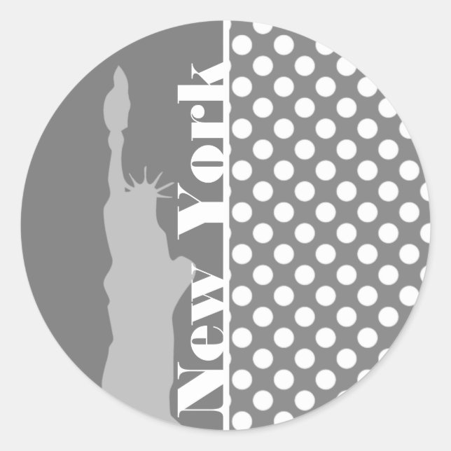 Grey Polka Dots; New York Classic Round Sticker (Front)